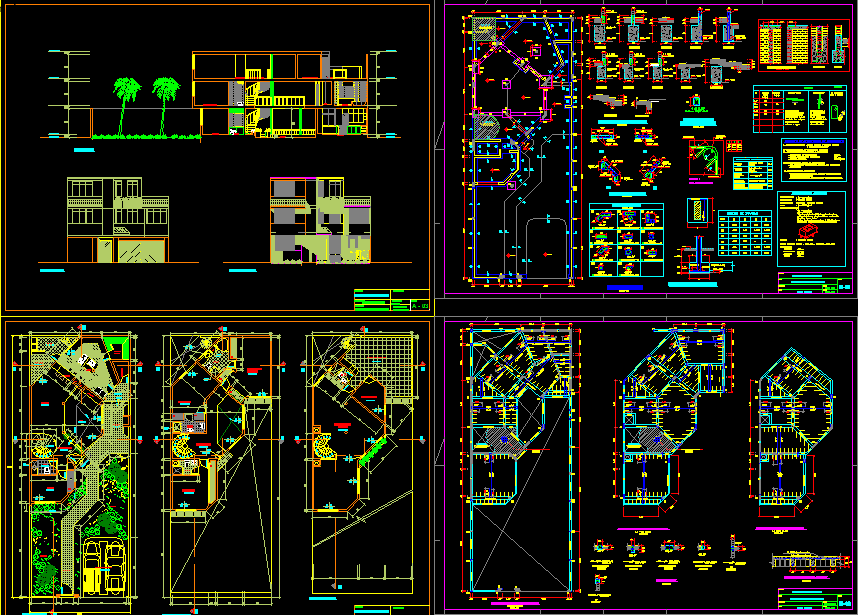 Family House AutoCAD DWG File with Floor Plans and Elevation Views