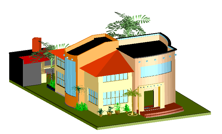3d Bungalow Elevation dwg file