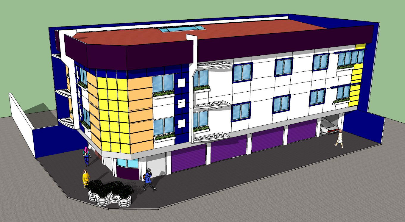 Explore Commercial Complex in 3D View with SKP Format Drawing File