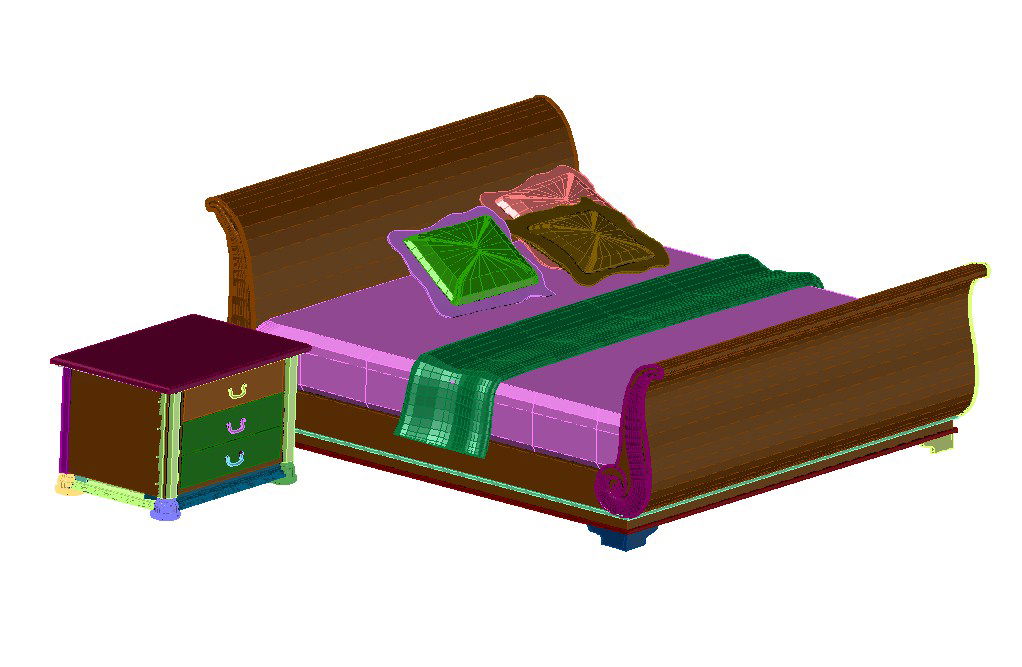 3D Double Bed with Side Table AutoCAD DWG Design File