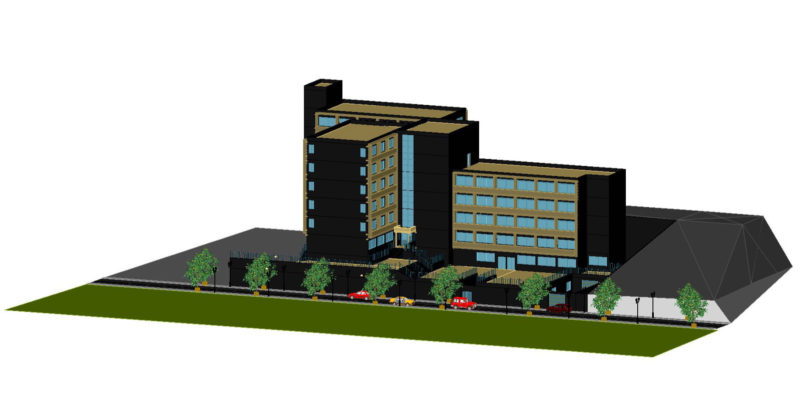 3D View of Multistorey Hotel building Architecture in DWG Format