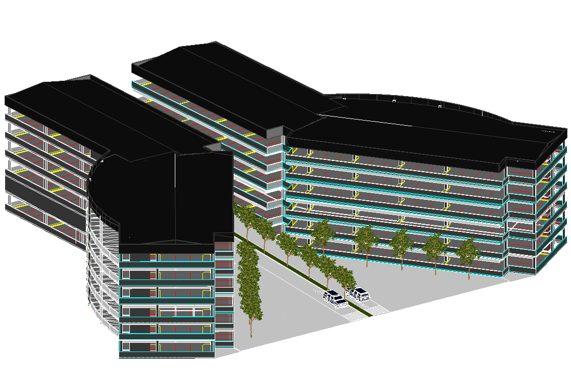 Modern Commercial Building 3D Elevation Structure DWG Drawing File