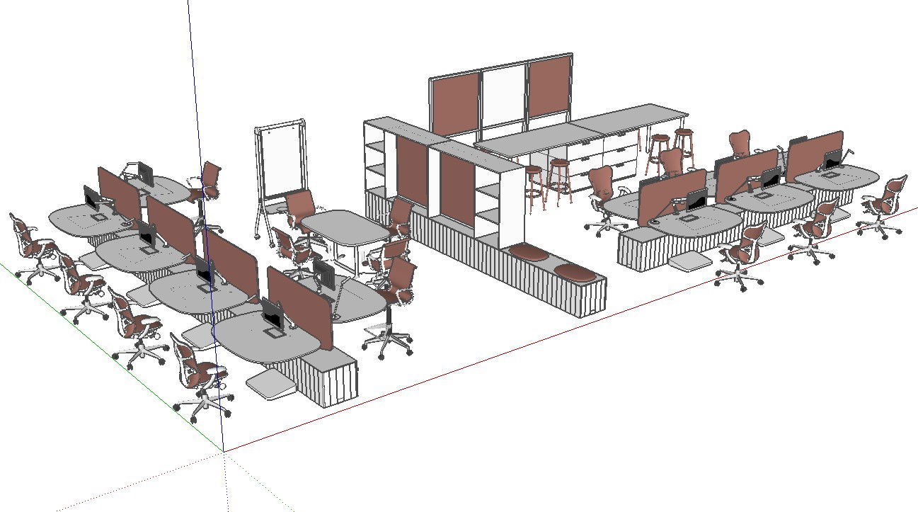 3d Office Furniture Blocks Isometric View SKP File