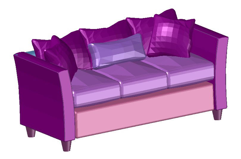 3-Seater 3D Sofa CAD Model for Interior Design Layouts