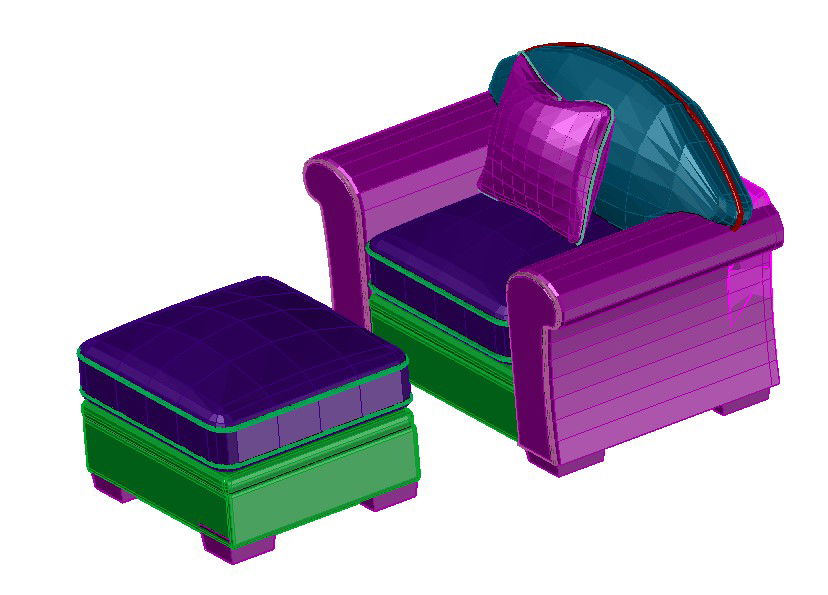 3D Sofa with Storage Stool DWG File for Interior Design