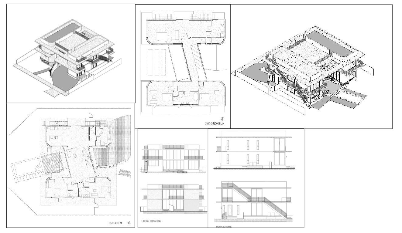 3D Villa Drawing Project DWG Showing Modern Facade and Room Layouts