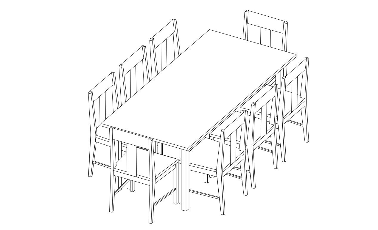3d Wooden Dining Table Set CAD Drawing