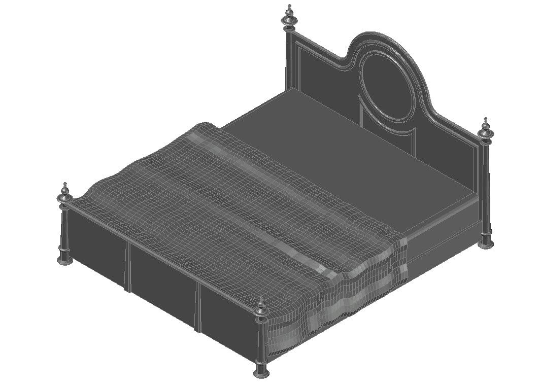 3D Bed CAD Drawing File for Interior Planning and Furniture Design