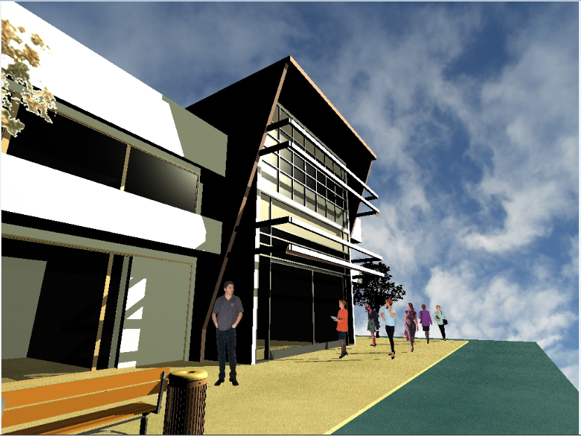 3d design front entrance view of office building details dwg file