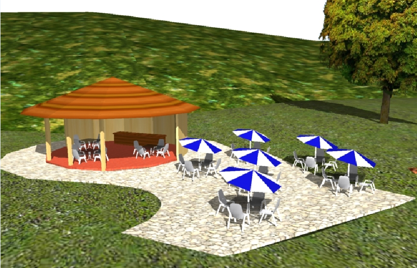 3d design of Gloria type gazebo kiosk tables with umbrella dwg file