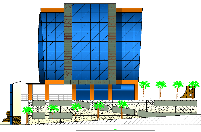 3d design of back elevation view of office building dwg file