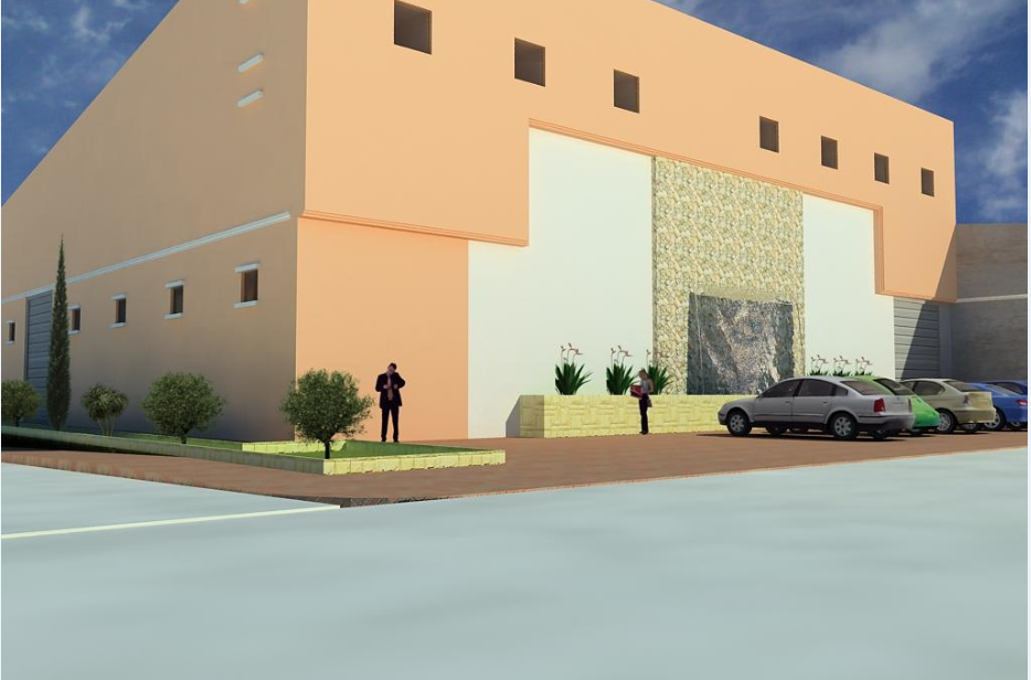 3d design of back view of shopping center dwg file