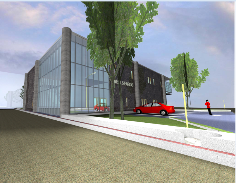 3d design of bank office building dwg file