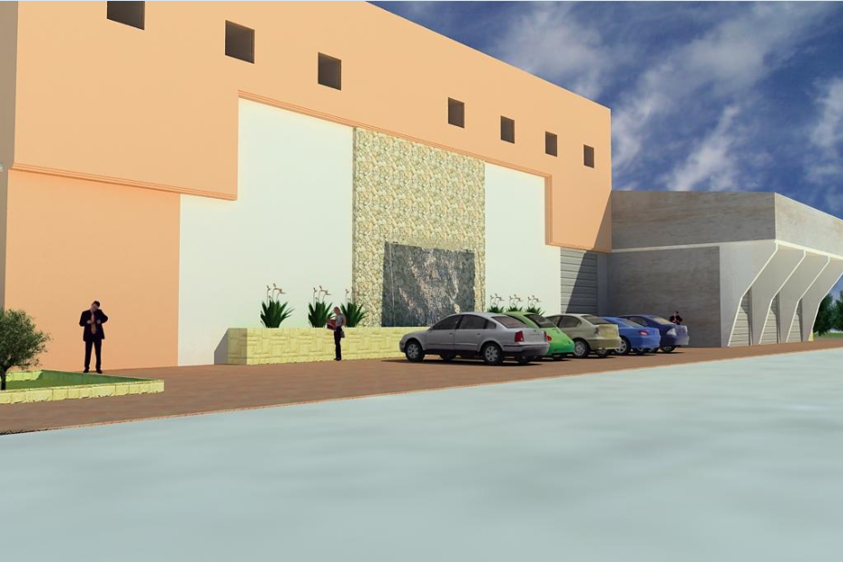 3d design of city shopping center back view dwg file