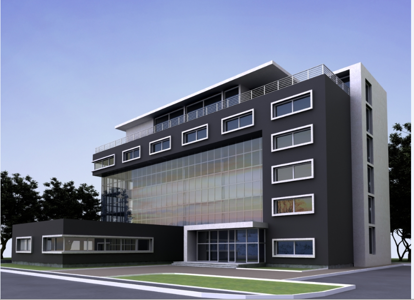 3d design of corporate building elevation dwg file