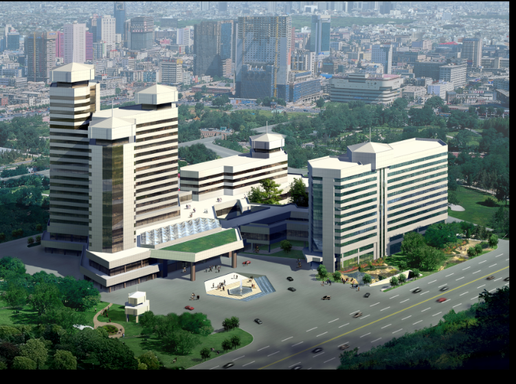 3d design of corporate building with location map dwg file