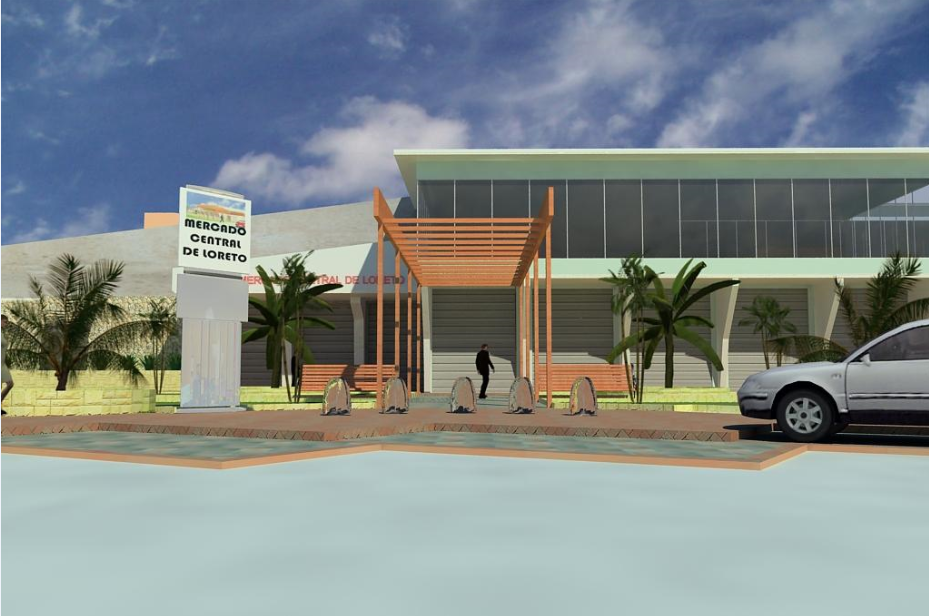 3d design of entrance view of city market dwg file