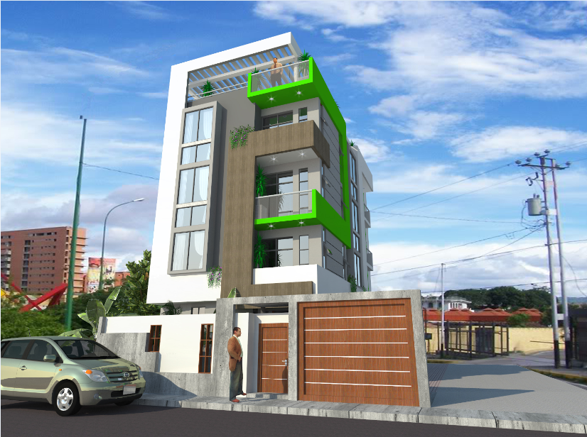 3d design of four level housing building dwg file