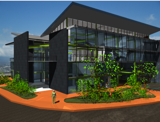 3d design of front elevation view of shopping mall dwg file