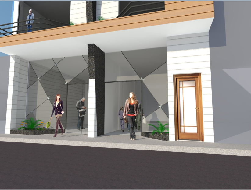 3d design of front entry way of shopping mall dwg file