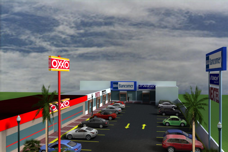 3d design of front top view of parking of shopping center dwg file