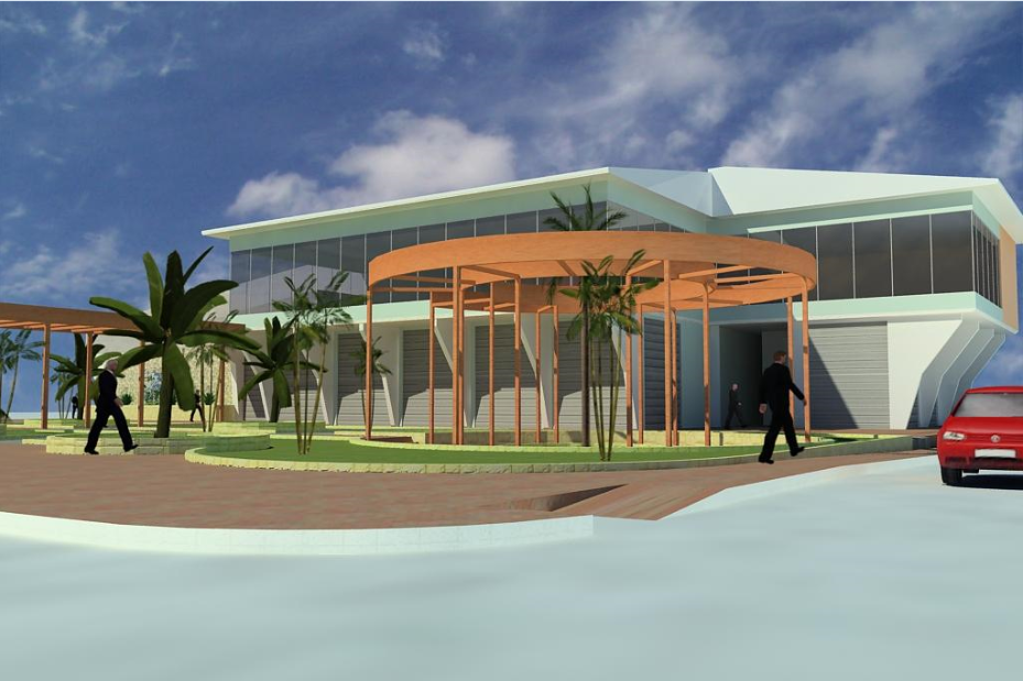 3d design of front view of market place dwg file