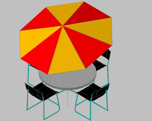 3D Garden Dining Table with Umbrella DWG CAD Drawing