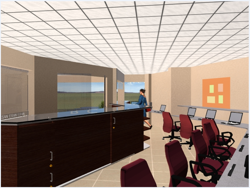 3d design of indoor interior desks of corporate office dwg file