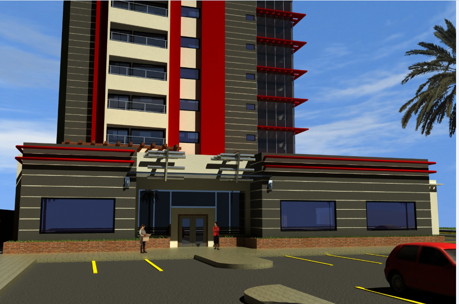 3d design of main entrance gate of multi-story office tower dwg file