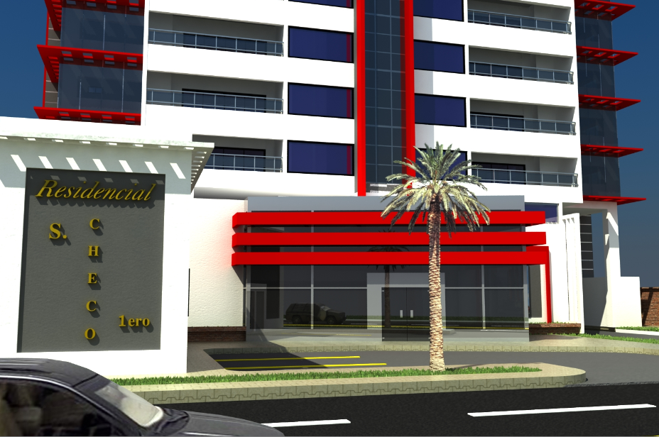 3d design of main entrance of multi-level office tower dwg file