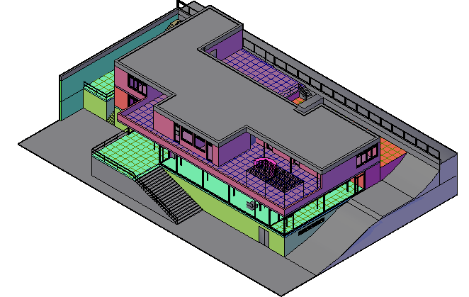 3d design of multi-flooring bungalow dwg file