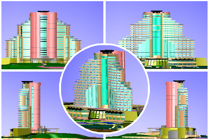 3d design of multi-flooring five star hotel model dwg file