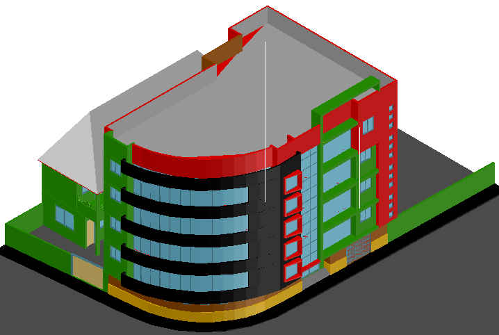 3d design of multi-story bank building dwg file