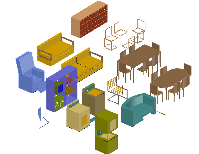 3d design of multiple furniture blocks design dwg file