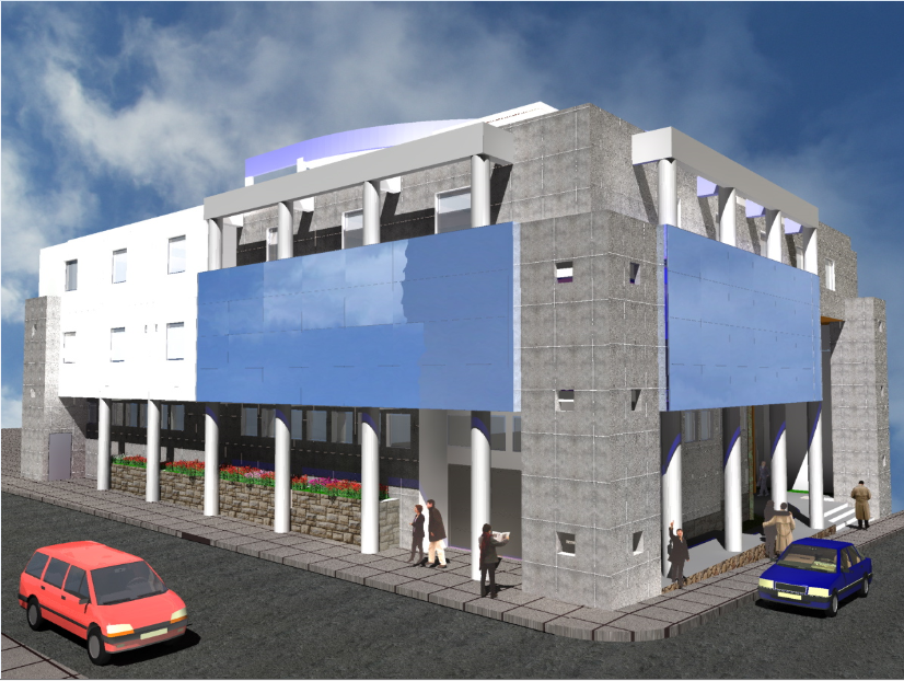 3d design of municipal office building side view dwg file