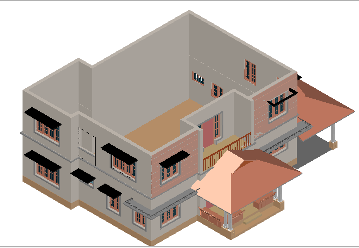 3d design of one family house architecture project dwg file