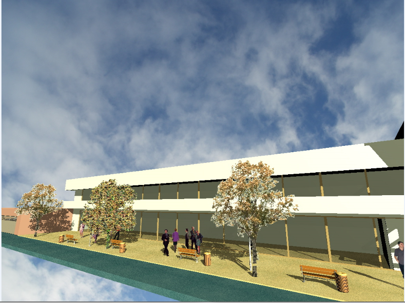 3d design of outdoor garden sitting area of corporate office building dwg file