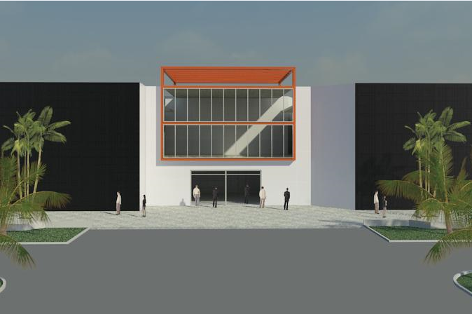 3d design of outdoor view of main entrance of shopping center dwg file