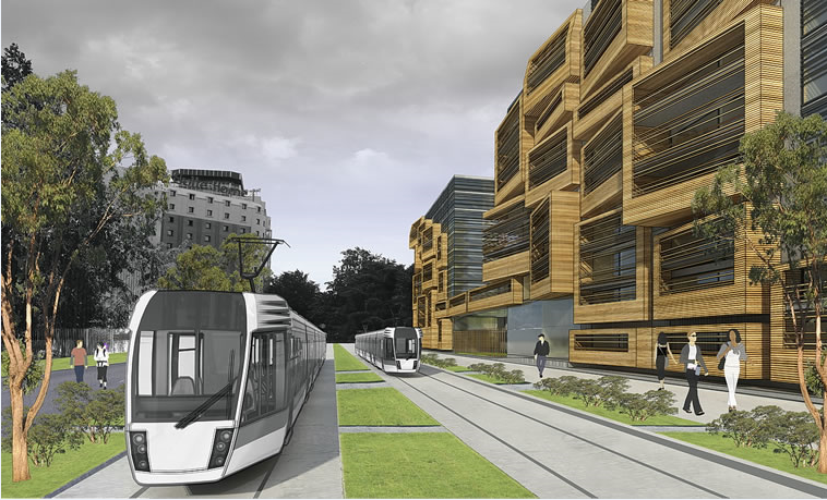 3d design of side view of multi-level shopping mall dwg file