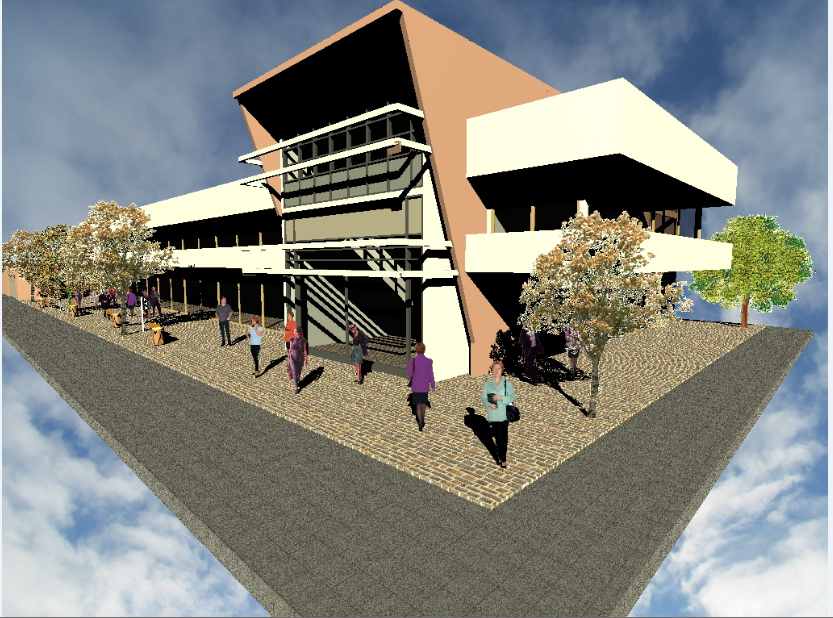 3d design of three flooring corporate building dwg file