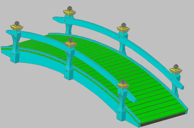 3d design of wooden Japanese bridge of garden dwg file