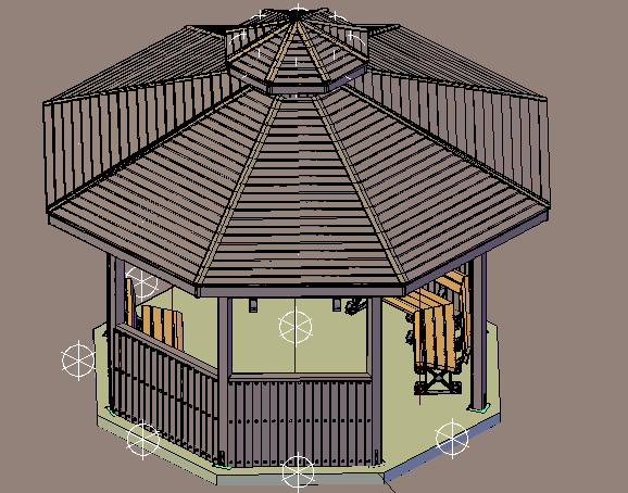 3d design of wooden gazebo of garden decoration dwg file