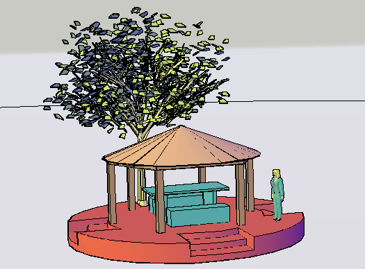 3d design of wooden kiosk of theme park dwg file