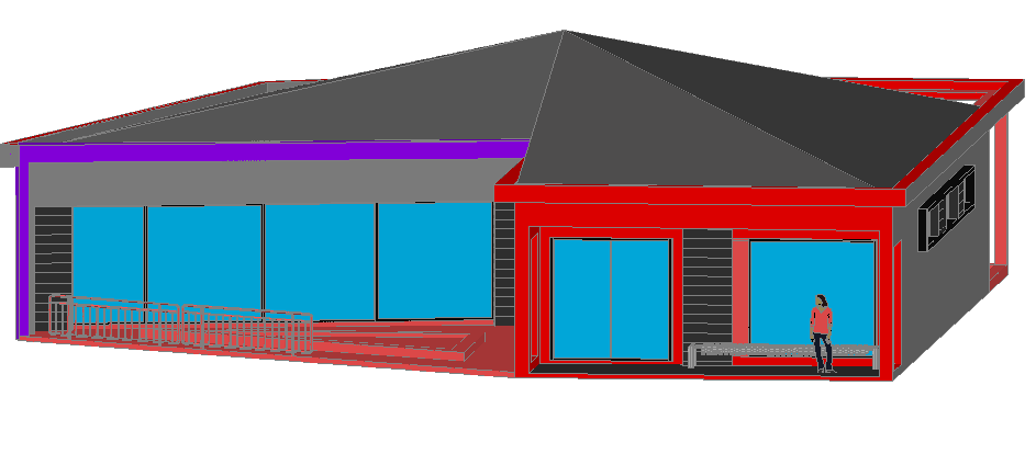 3d design view of administration building dwg file