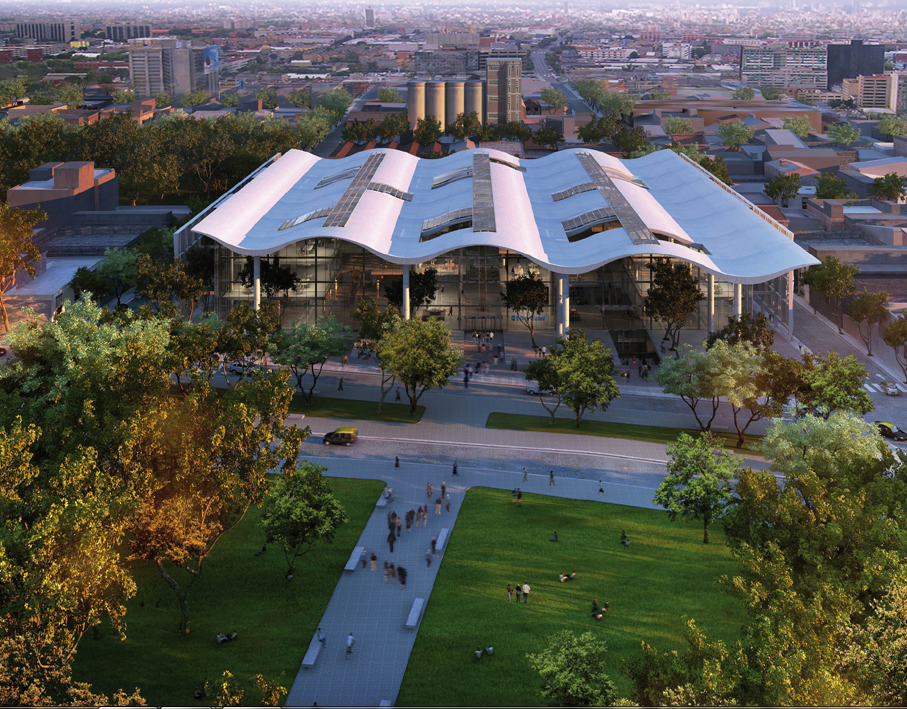 3d design view of bank head quarters office building dwg file