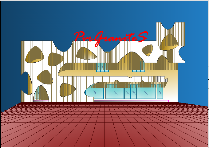 3d design view of front elevation view of showroom dwg file