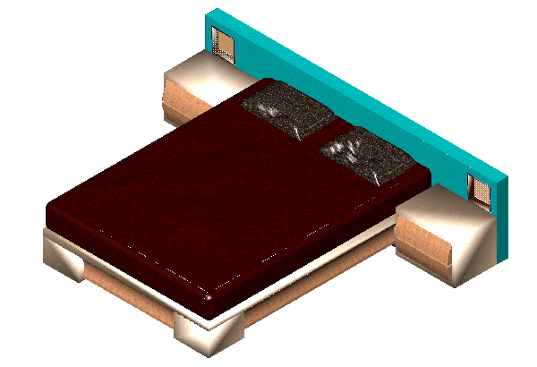 3d design view of king size double bed cad block dwg file