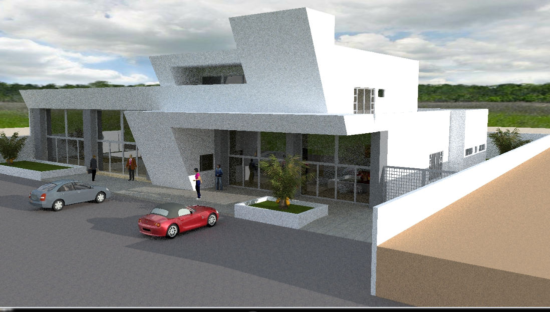 3d design view of multi-story corporate building dwg file