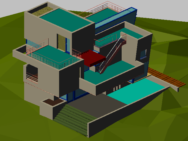 3d drawing of 2 story bungalow dwg file