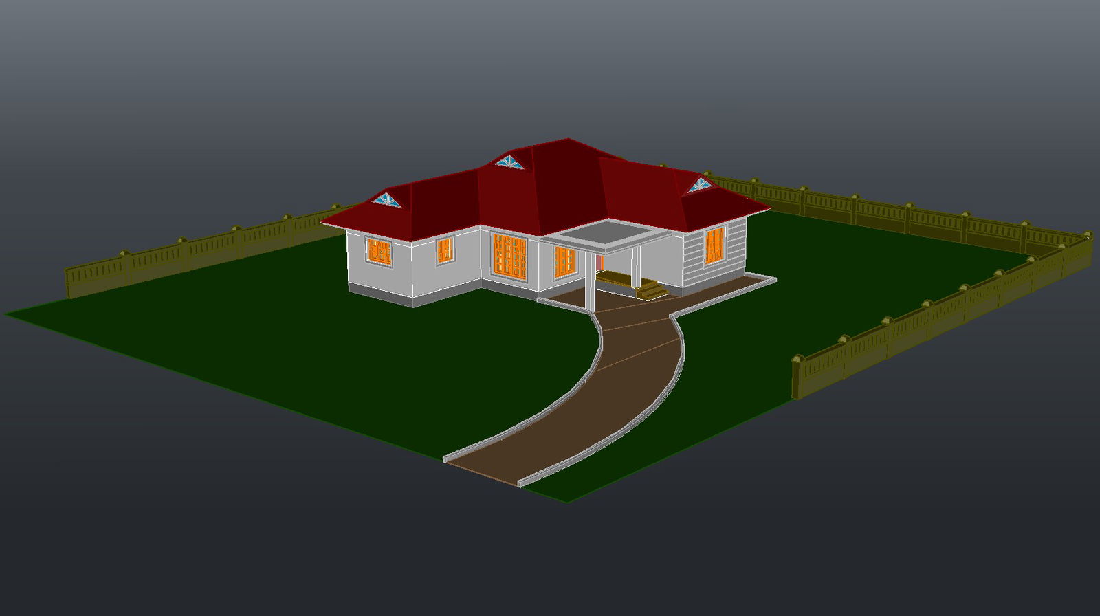 3d drawing of a bungalow design in AutoCAD